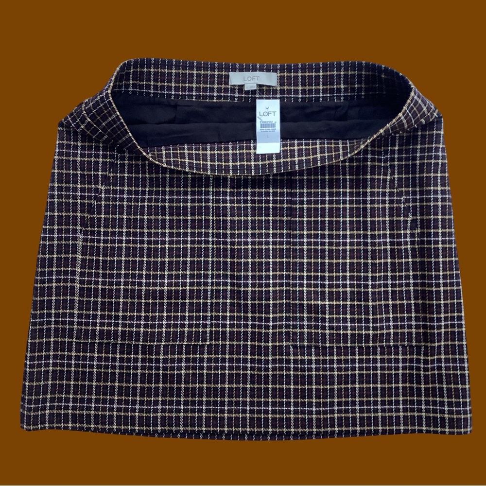 LOFT Black and White Plaid A-Line Skirt